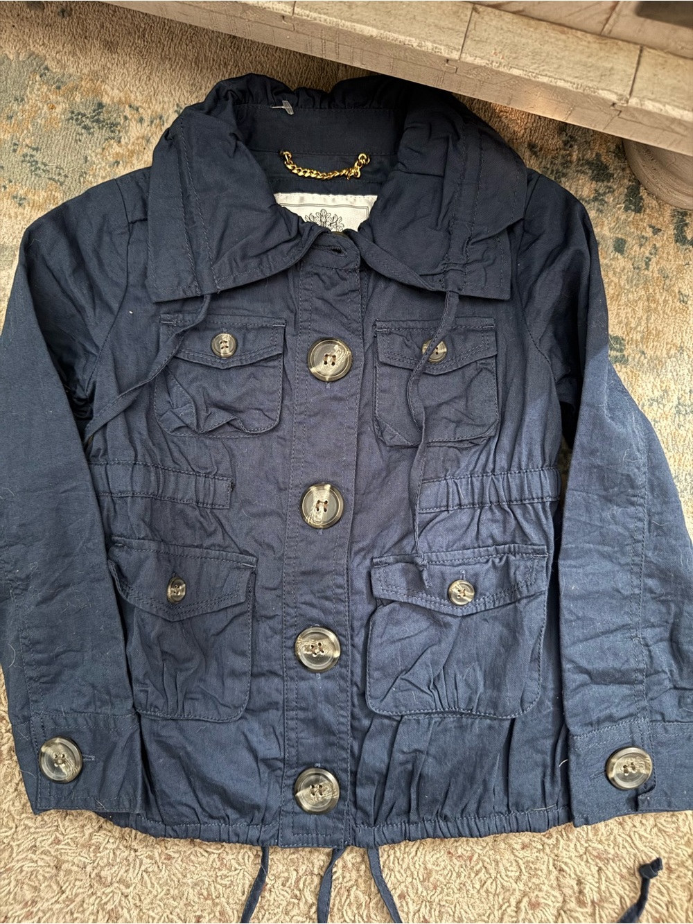 Girls' Navy Button-Front Pea Coat Jacket